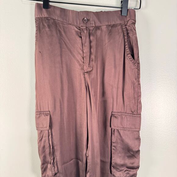 Young Fabulous & Broke Chocolate Brown Satin Tie Hem Jogger Pants Cargo Size XS - Picture 3 of 10